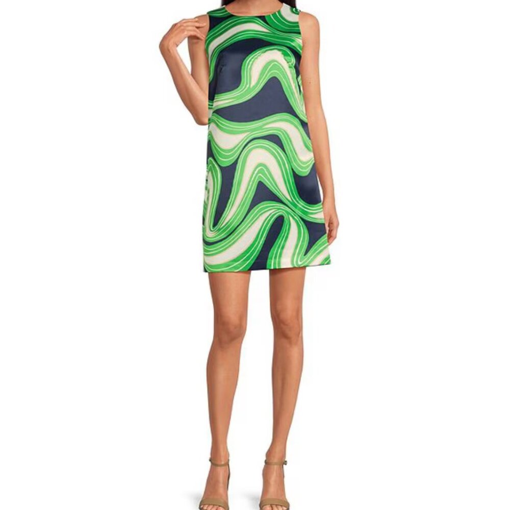 Trina Turk Fairy Tale Satin Round Neck Sleeveless Shift Dress
